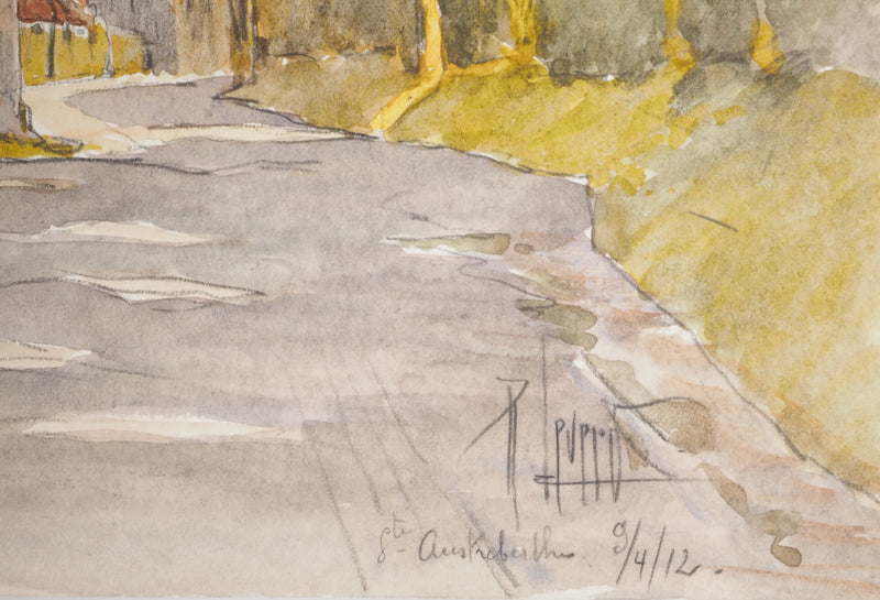 René LEVERD : Sous les arbres de Sainte-Austreberthe, Aquarelle originale signée