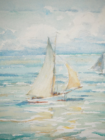 René LEVERD : Voiles au large, Aquarelle originale signée