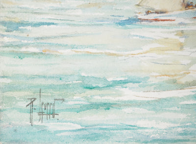 René LEVERD : Voiles au large, Aquarelle originale signée