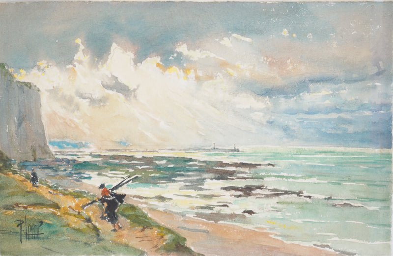 René LEVERD : Jeux de lumière sur la mer, Aquarelle originale signée