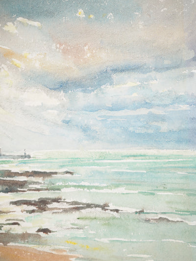 René LEVERD : Jeux de lumière sur la mer, Aquarelle originale signée
