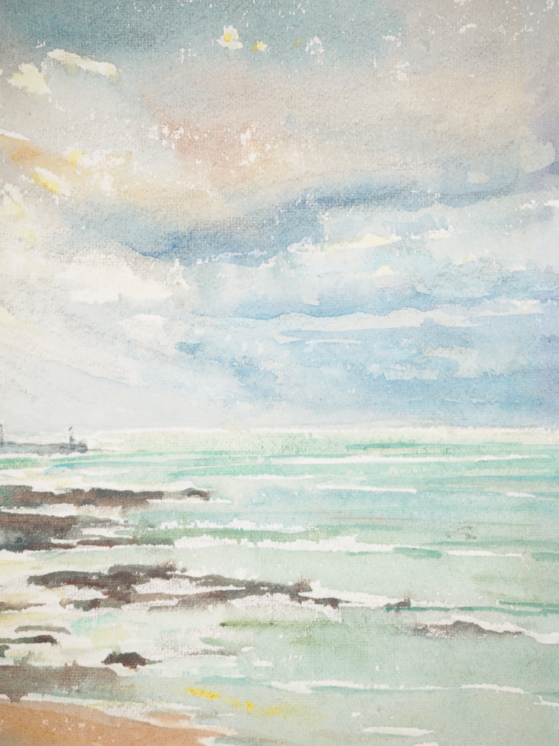 René LEVERD : Jeux de lumière sur la mer, Aquarelle originale signée