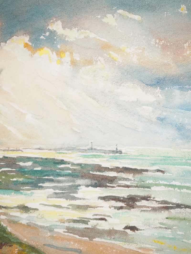 René LEVERD : Jeux de lumière sur la mer, Aquarelle originale signée