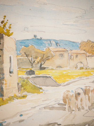 René LEVERD : Troupeau à Ganges, Aquarelle originale signée