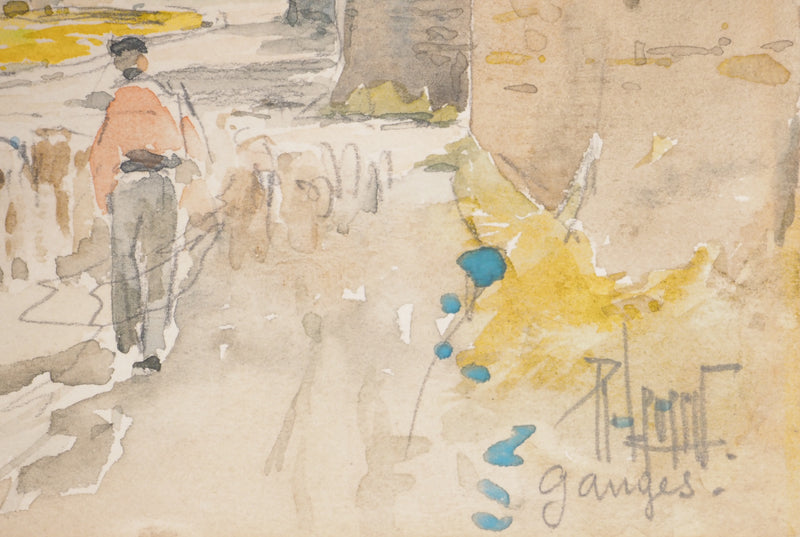 René LEVERD : Troupeau à Ganges, Aquarelle originale signée