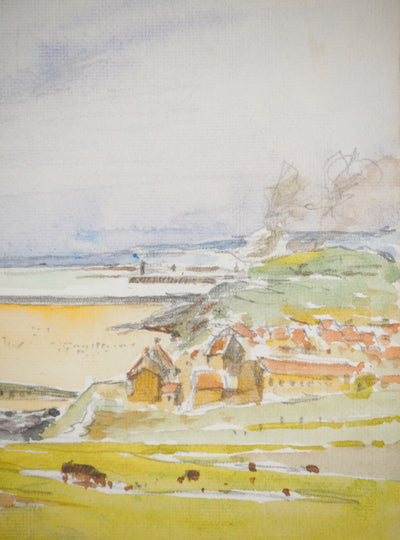 René LEVERD : Au phare d'Alprech, Aquarelle originale signée