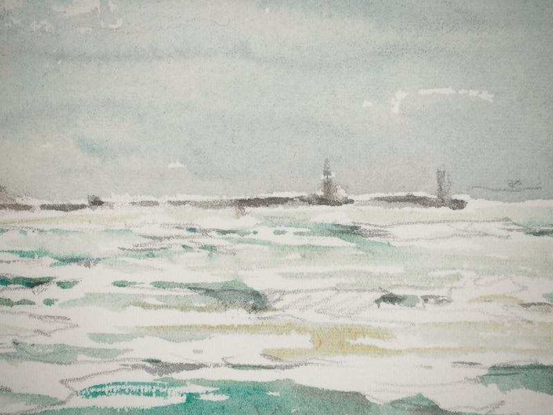 René LEVERD : Le calme des falaises, Aquarelle originale signée