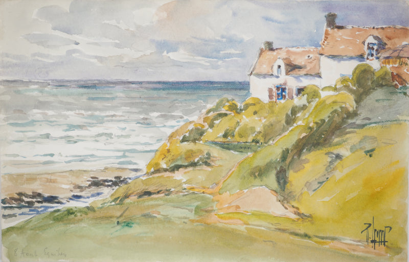 René LEVERD : Vue sur Equihen, Aquarelle originale signée