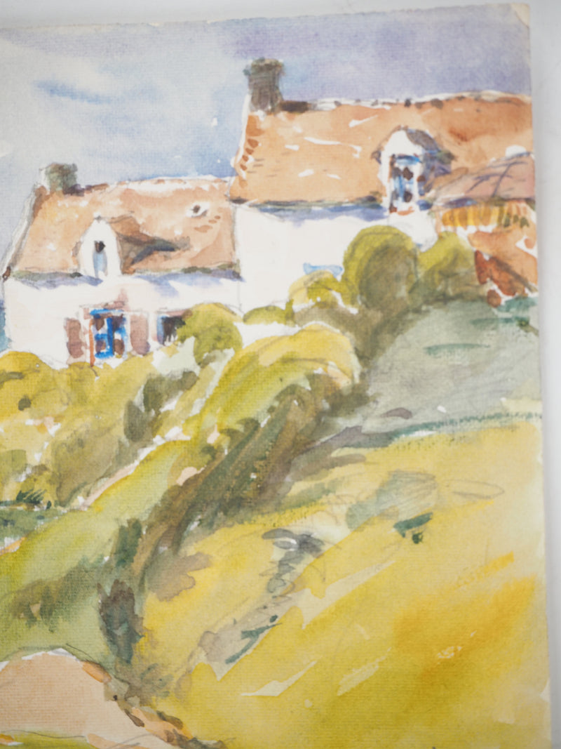 René LEVERD : Vue sur Equihen, Aquarelle originale signée