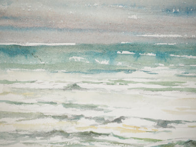 René LEVERD : La blancheur des vagues, Aquarelle originale signée