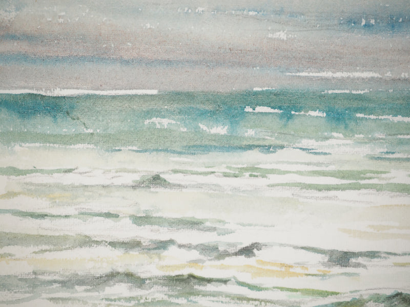 René LEVERD : La blancheur des vagues, Aquarelle originale signée