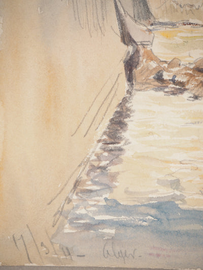 René LEVERD : Sur les côtes d'Alger, Aquarelle originale signée