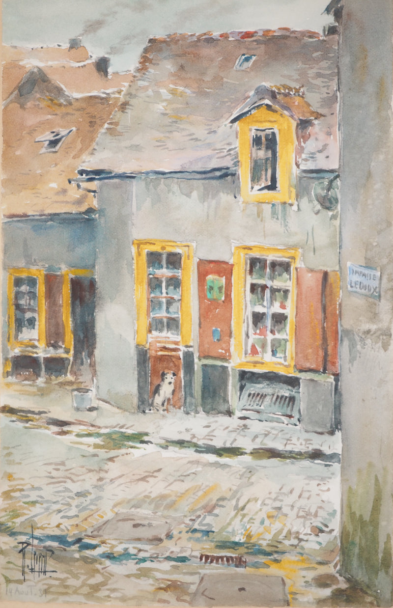 René LEVERD : Dans les rues de Portel, Aquarelle originale signée