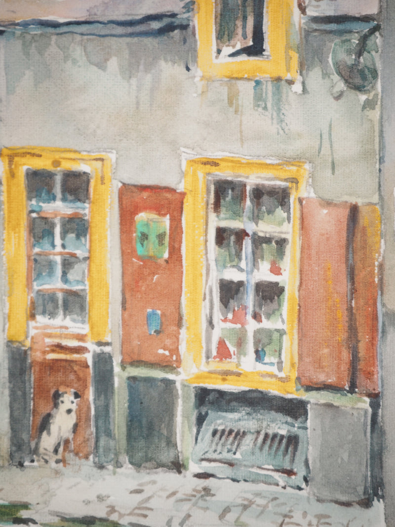 René LEVERD : Dans les rues de Portel, Aquarelle originale signée