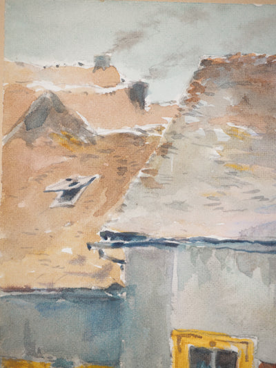 René LEVERD : Dans les rues de Portel, Aquarelle originale signée