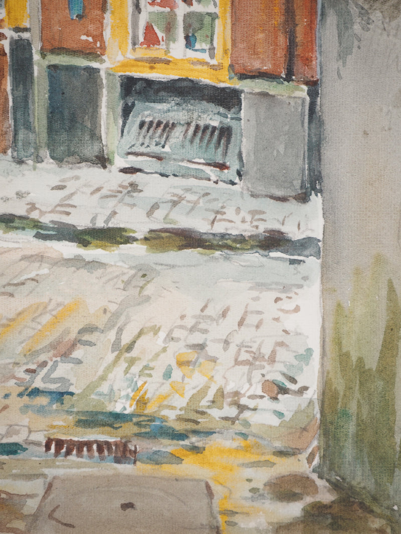 René LEVERD : Dans les rues de Portel, Aquarelle originale signée