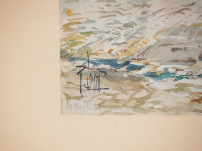 René LEVERD : Dans les rues de Portel, Aquarelle originale signée
