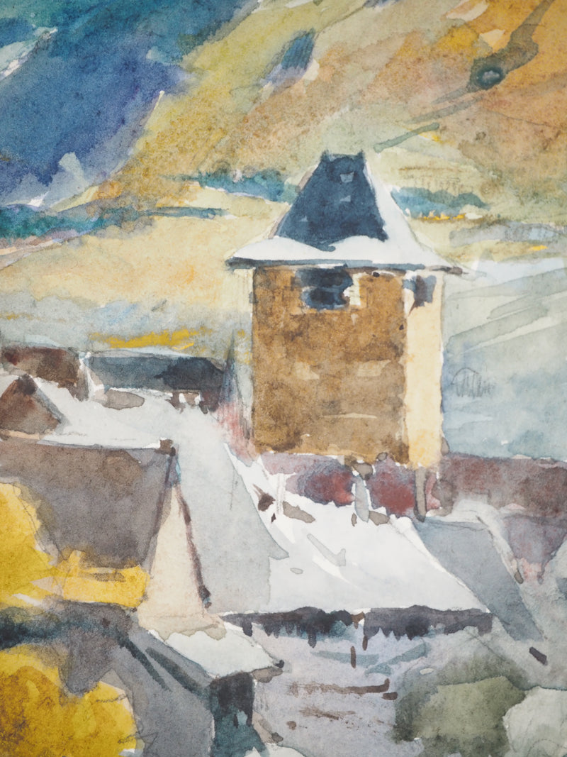 René LEVERD : Pyrénées, Vue sur Osse, Aquarelle originale signée