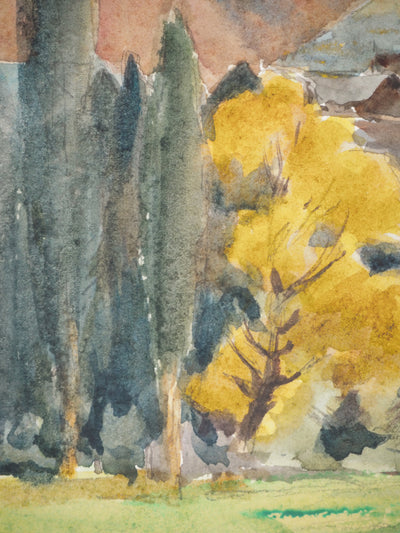 René LEVERD : Pyrénées, Vue sur Osse, Aquarelle originale signée