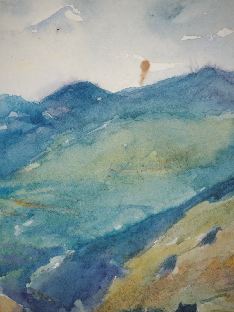René LEVERD : Pyrénées, Vue sur Osse, Aquarelle originale signée
