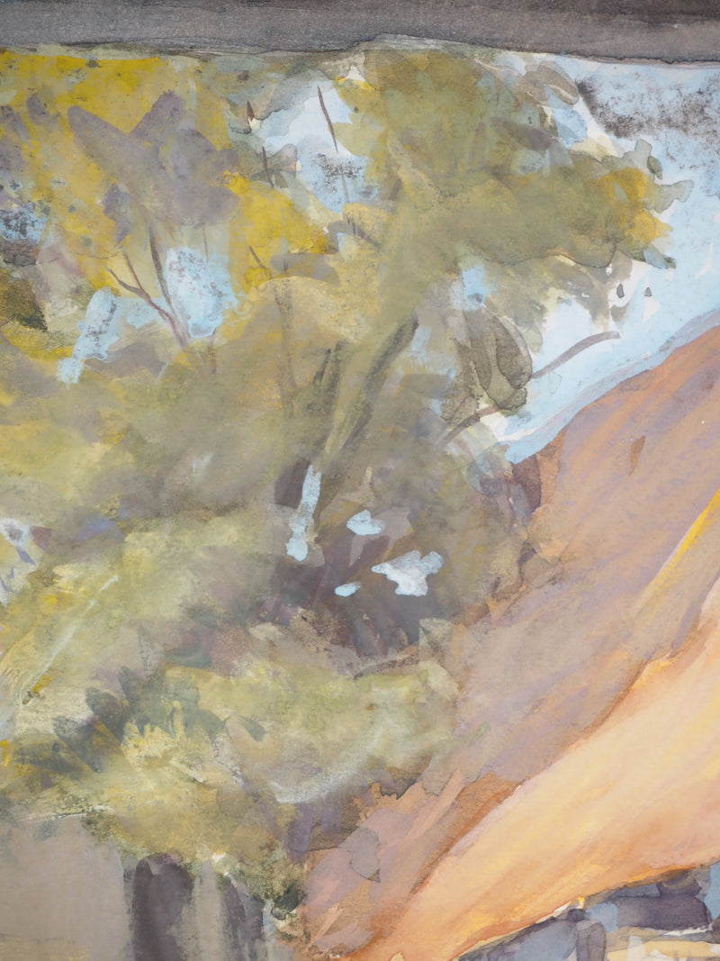 René LEVERD : Dans la cour, Aquarelle originale signée