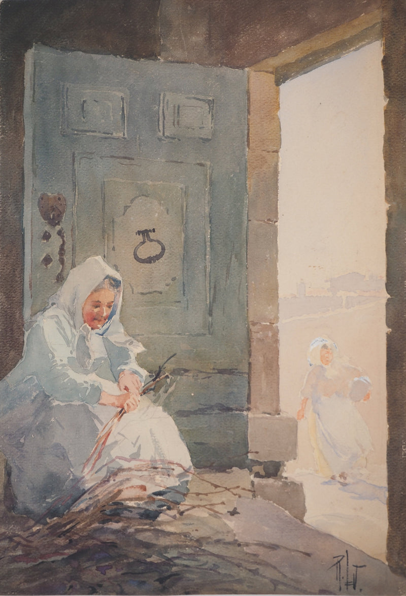 René LEVERD : Les femmes travailleuses, Aquarelle originale signée