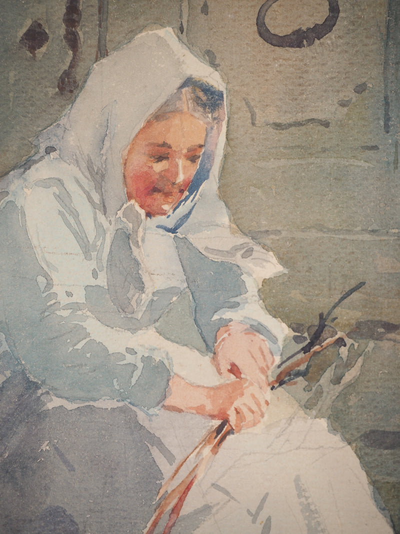 René LEVERD : Les femmes travailleuses, Aquarelle originale signée