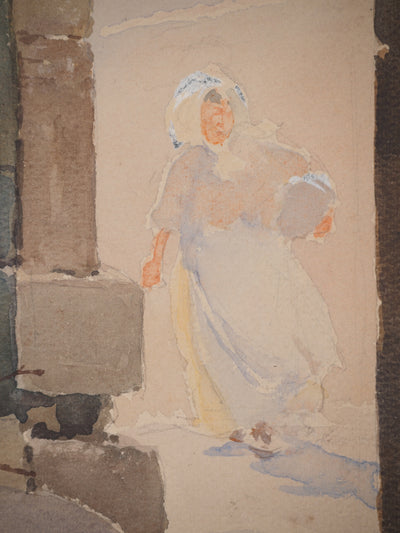 René LEVERD : Les femmes travailleuses, Aquarelle originale signée