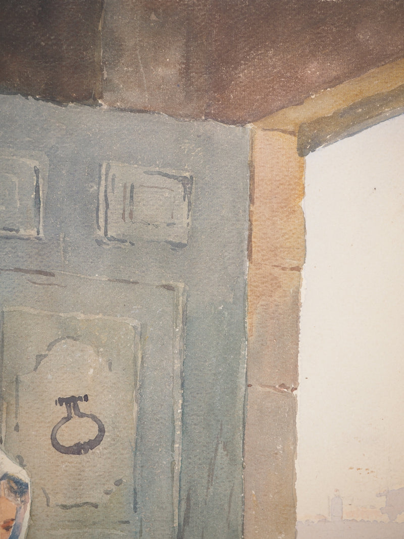 René LEVERD : Les femmes travailleuses, Aquarelle originale signée