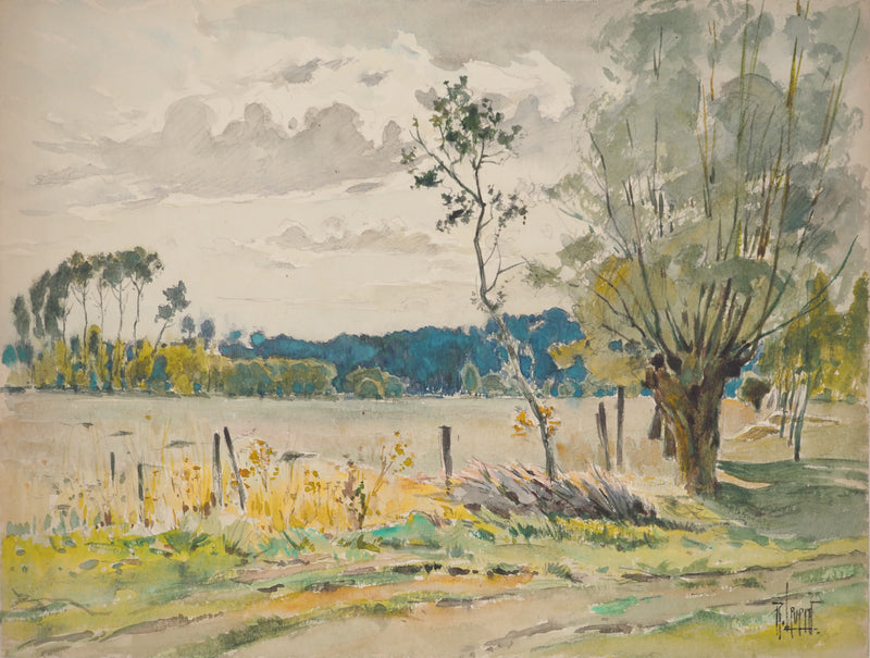 René LEVERD : Horizons champêtres, Aquarelle originale (vue générale) - Crédit photo : Galerie Art.Paris