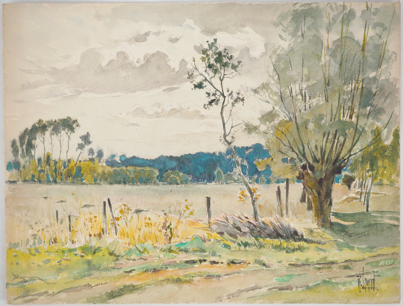 René LEVERD : Horizons champêtres, Aquarelle originale (photo de détail 3) - Crédit photo : Galerie Art.Paris