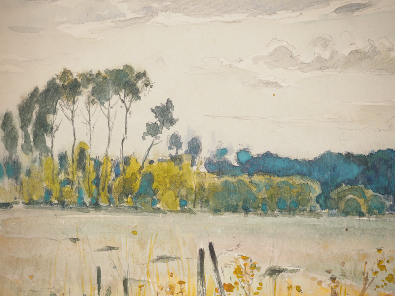 René LEVERD : Horizons champêtres, Aquarelle originale (photo de détail 6) - Crédit photo : Galerie Art.Paris