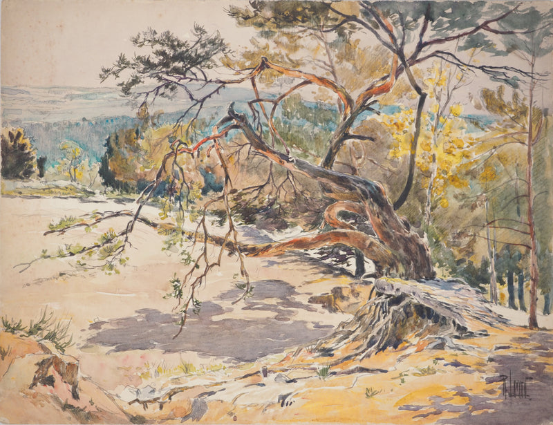 René LEVERD : Le gardien du sentier, Aquarelle originale signée