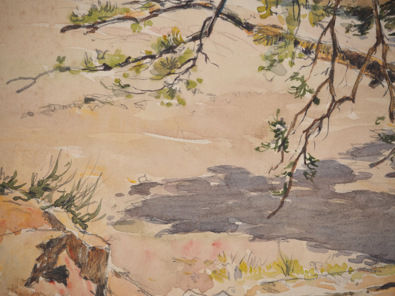 René LEVERD : Le gardien du sentier, Aquarelle originale signée
