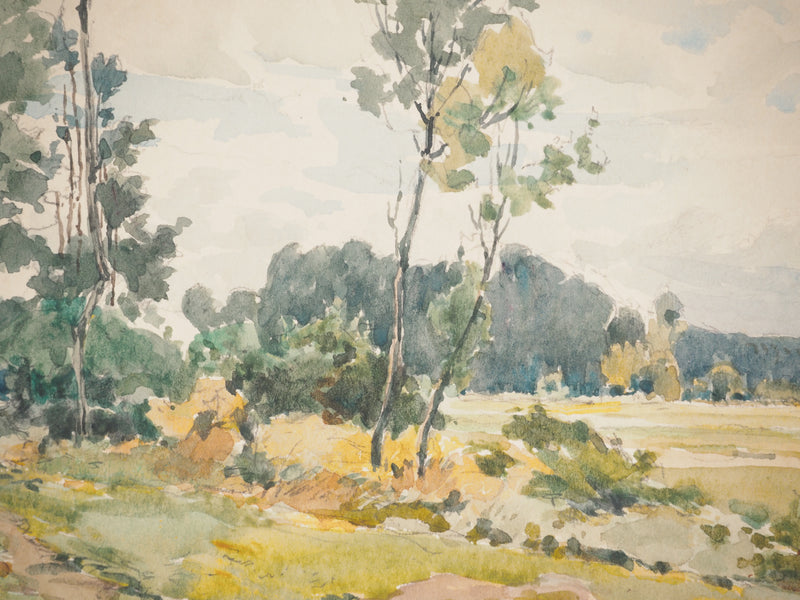 René LEVERD : Les champs au repos, Aquarelle originale signée