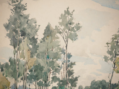 René LEVERD : Les champs au repos, Aquarelle originale signée