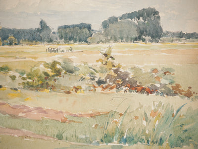 René LEVERD : Les champs au repos, Aquarelle originale signée