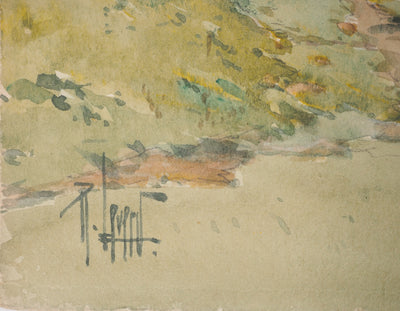 René LEVERD : Les champs au repos, Aquarelle originale signée