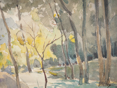 René LEVERD : Les arbres près de l'eau, Aquarelle originale signée