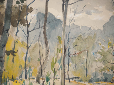René LEVERD : Les arbres près de l'eau, Aquarelle originale signée