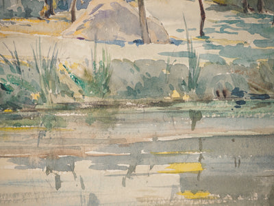 René LEVERD : Les arbres près de l'eau, Aquarelle originale signée
