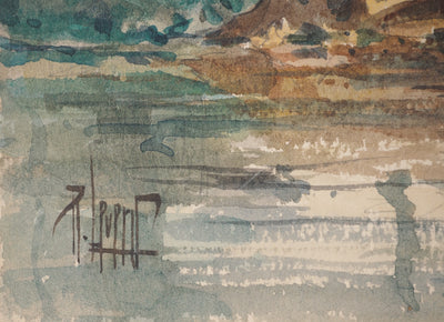 René LEVERD : Les arbres près de l'eau, Aquarelle originale signée