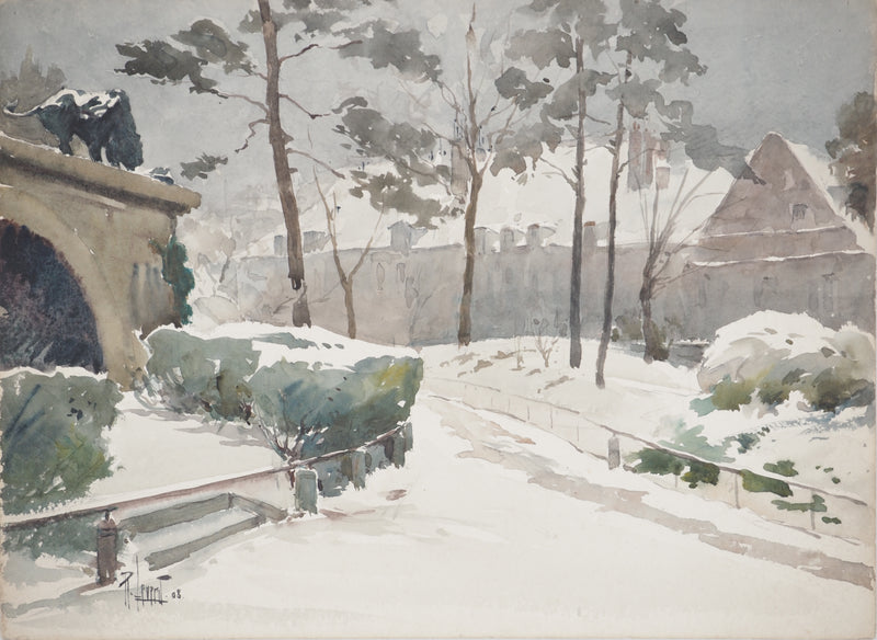 René LEVERD : Balade dans le parc, Aquarelle originale signée