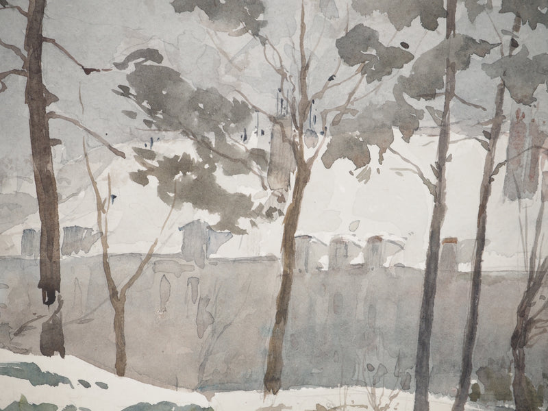 René LEVERD : Balade dans le parc, Aquarelle originale signée