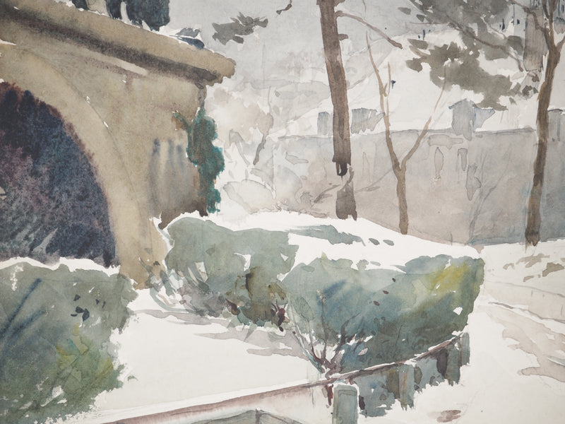 René LEVERD : Balade dans le parc, Aquarelle originale signée