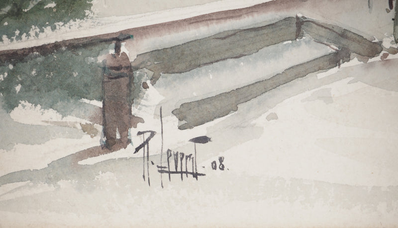 René LEVERD : Balade dans le parc, Aquarelle originale signée