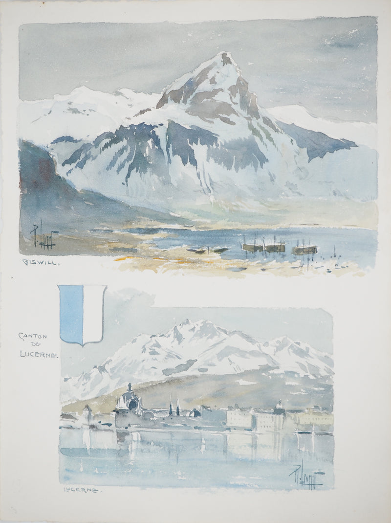 René LEVERD : Mont Blanc depuis Lucerne, Aquarelle originale (vue générale) - Crédit photo : Galerie Art.Paris
