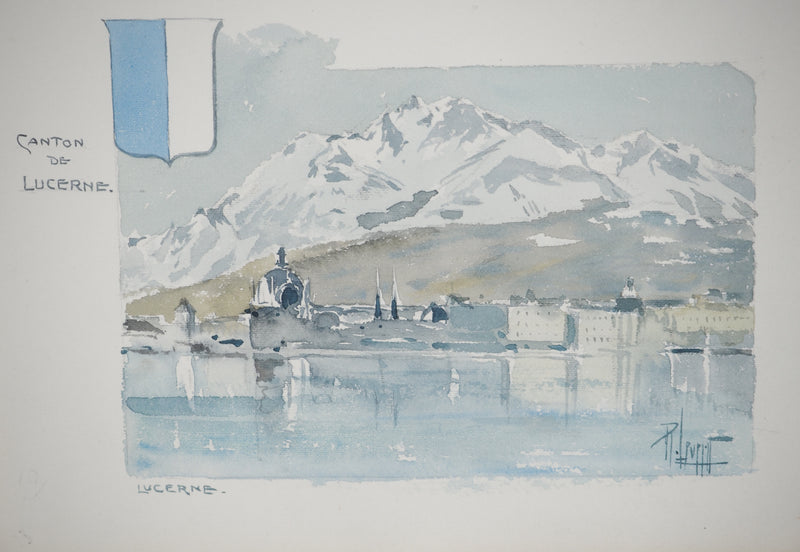 René LEVERD : Mont Blanc depuis Lucerne, Aquarelle originale (photo de détail 3) - Crédit photo : Galerie Art.Paris