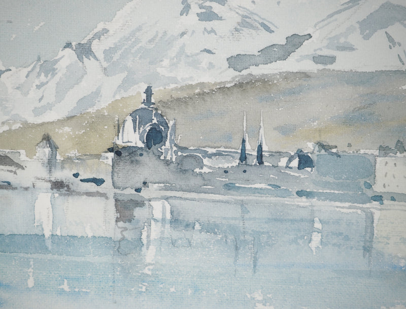 René LEVERD : Mont Blanc depuis Lucerne, Aquarelle originale (photo de détail 8) - Crédit photo : Galerie Art.Paris