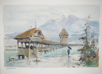 René LEVERD : Petit pont à Lucerne, Aquarelle originale (photo de détail 2) - Crédit photo : Galerie Art.Paris